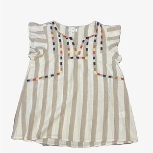 THML Beige Striped Top with Embroidered Details